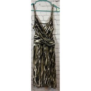Jennifer Lopez Dress Olive Green Animal Print‎ Sleeveless Crossover L